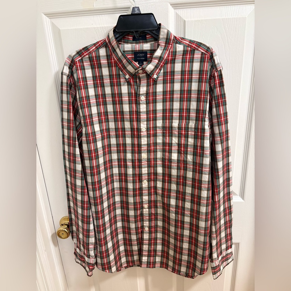J. Crew Factory Red Green Plaid Button-Down Dress Shirt